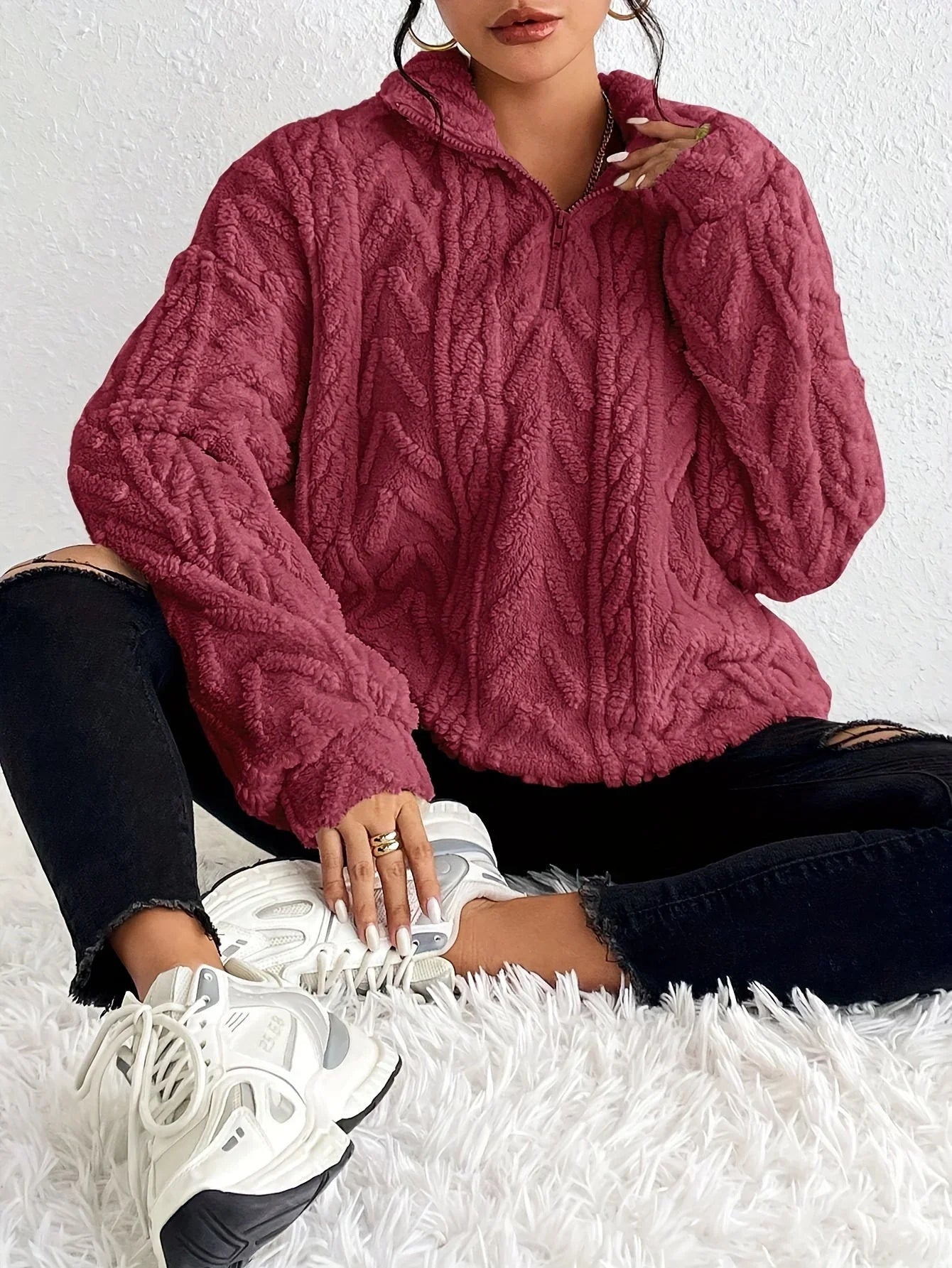 Fiona | Braided Zip Up Pullover