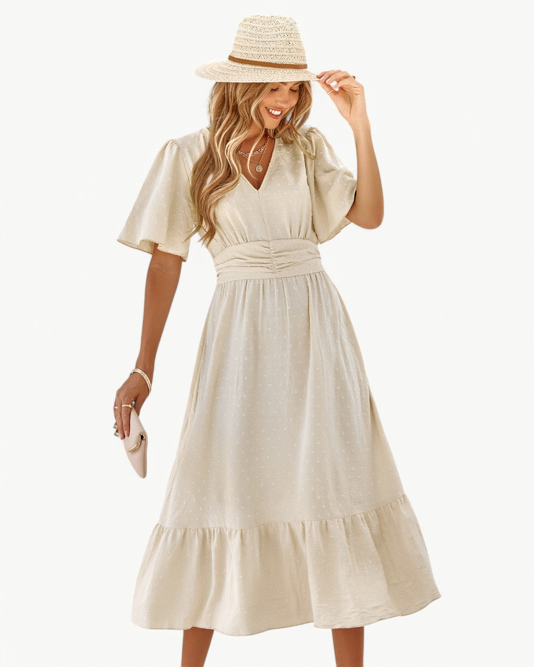 CLARISSE | ELEGANT FLOWY SUMMER V-NECK DRESS