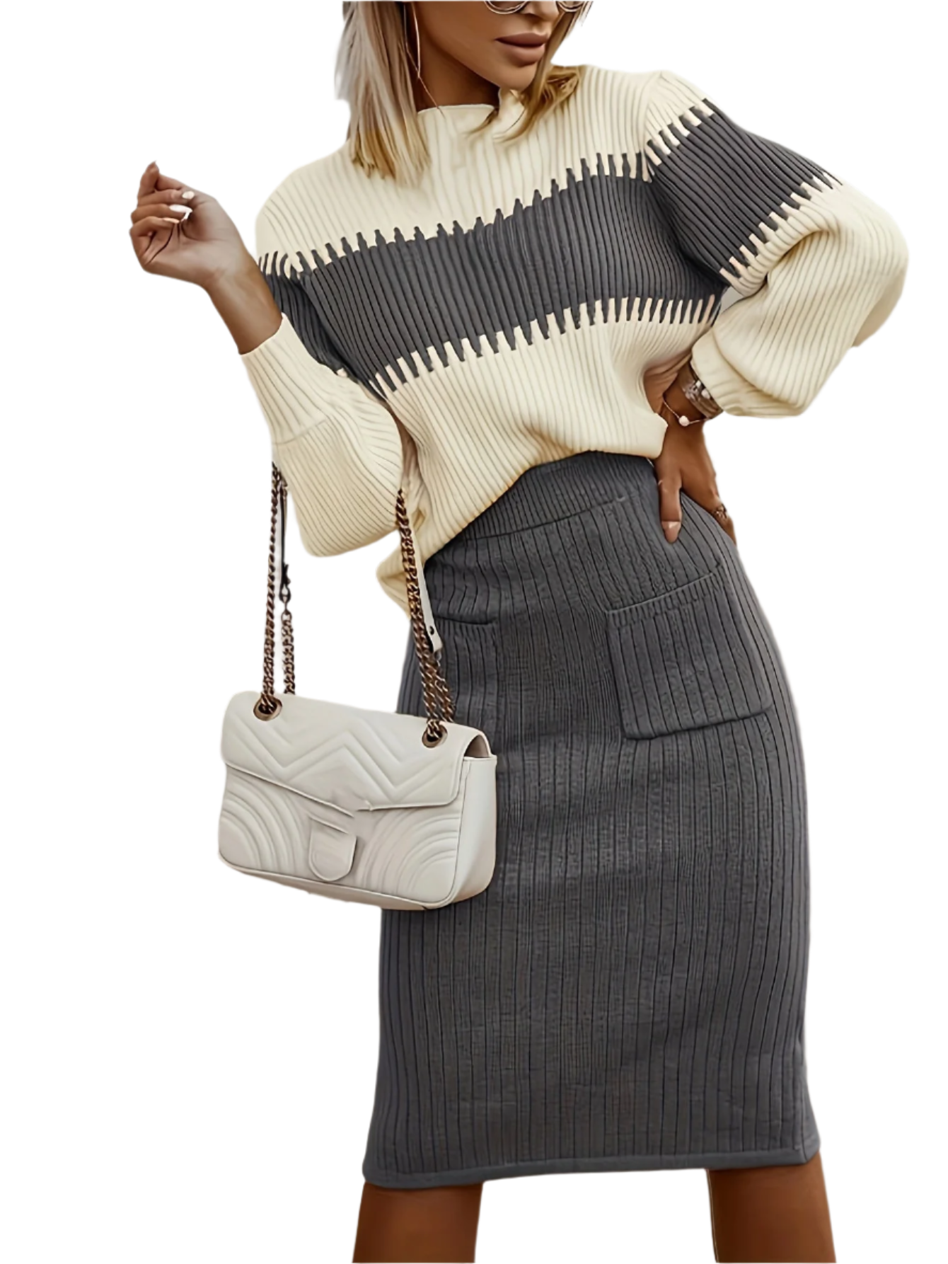Chiara – Women's Lounge Set in Ribbed Fabric with Color Blocks