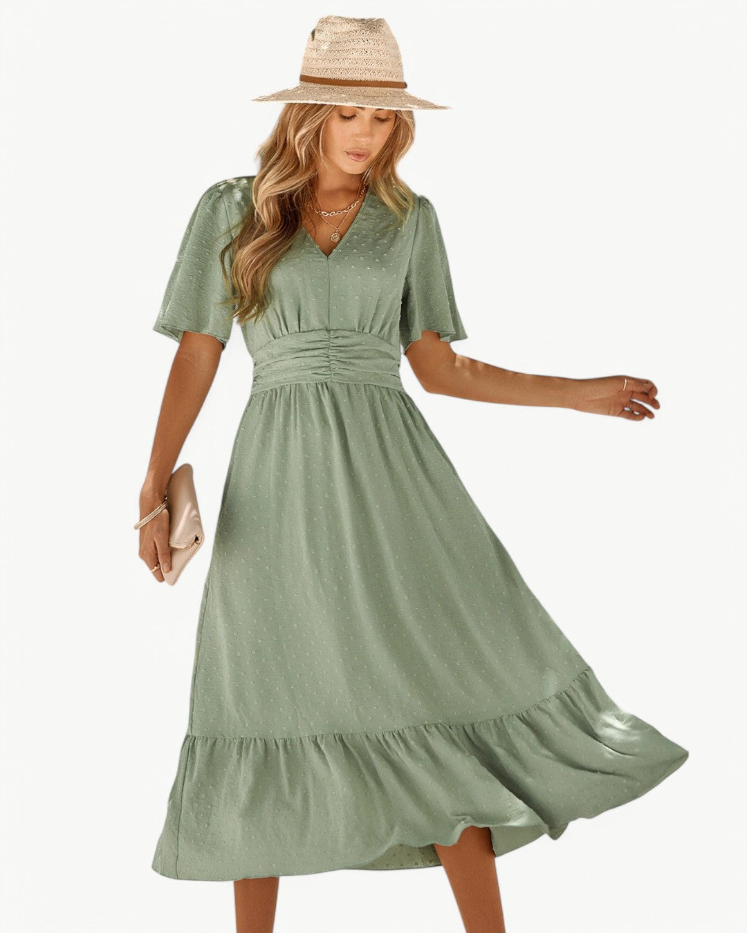 CLARISSE | ELEGANT FLOWY SUMMER V-NECK DRESS