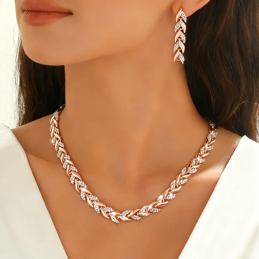 Elegant set with glass rhinestones Fish Tail – necklace with earrings