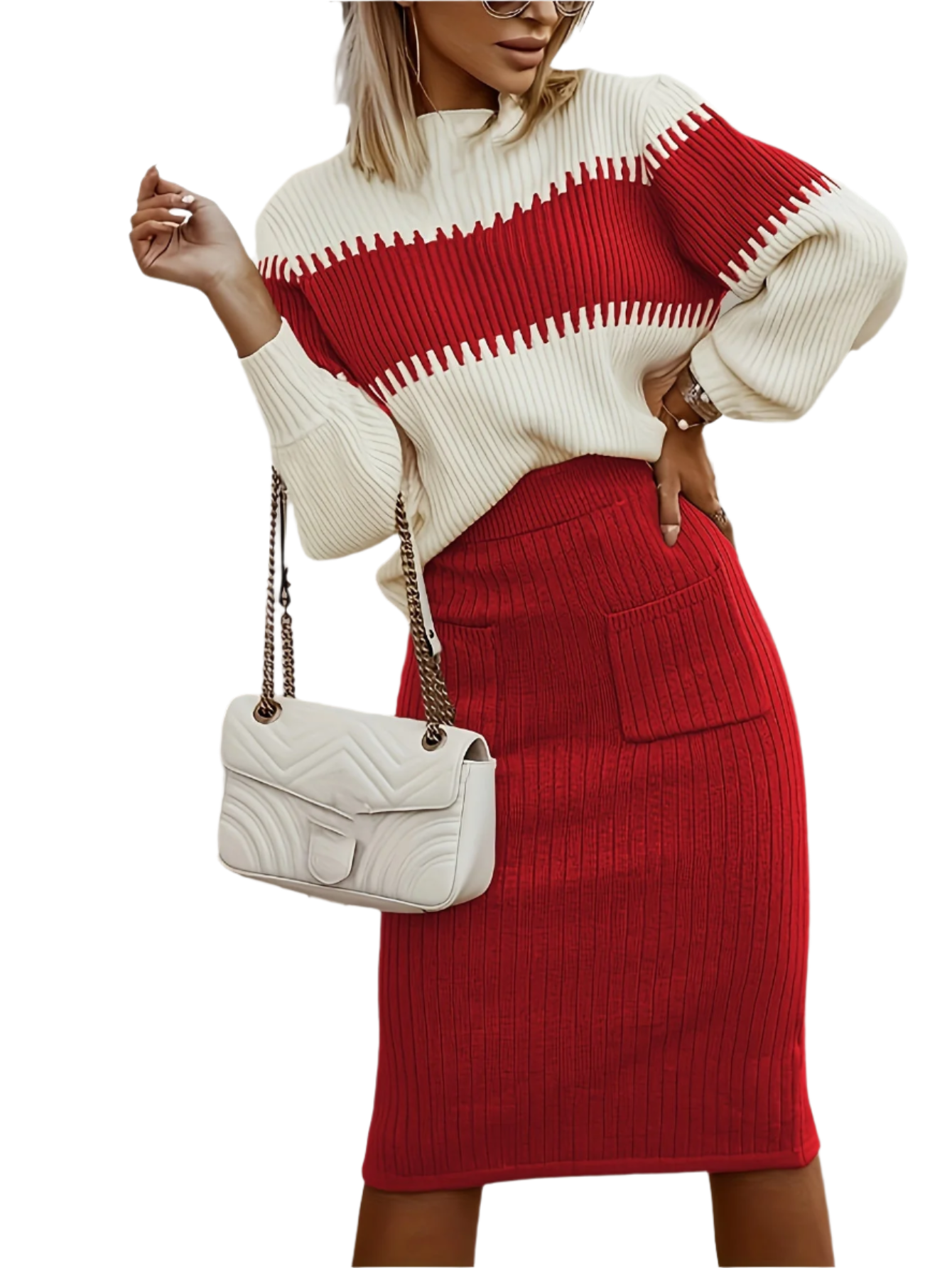 Chiara – Women's Lounge Set in Ribbed Fabric with Color Blocks