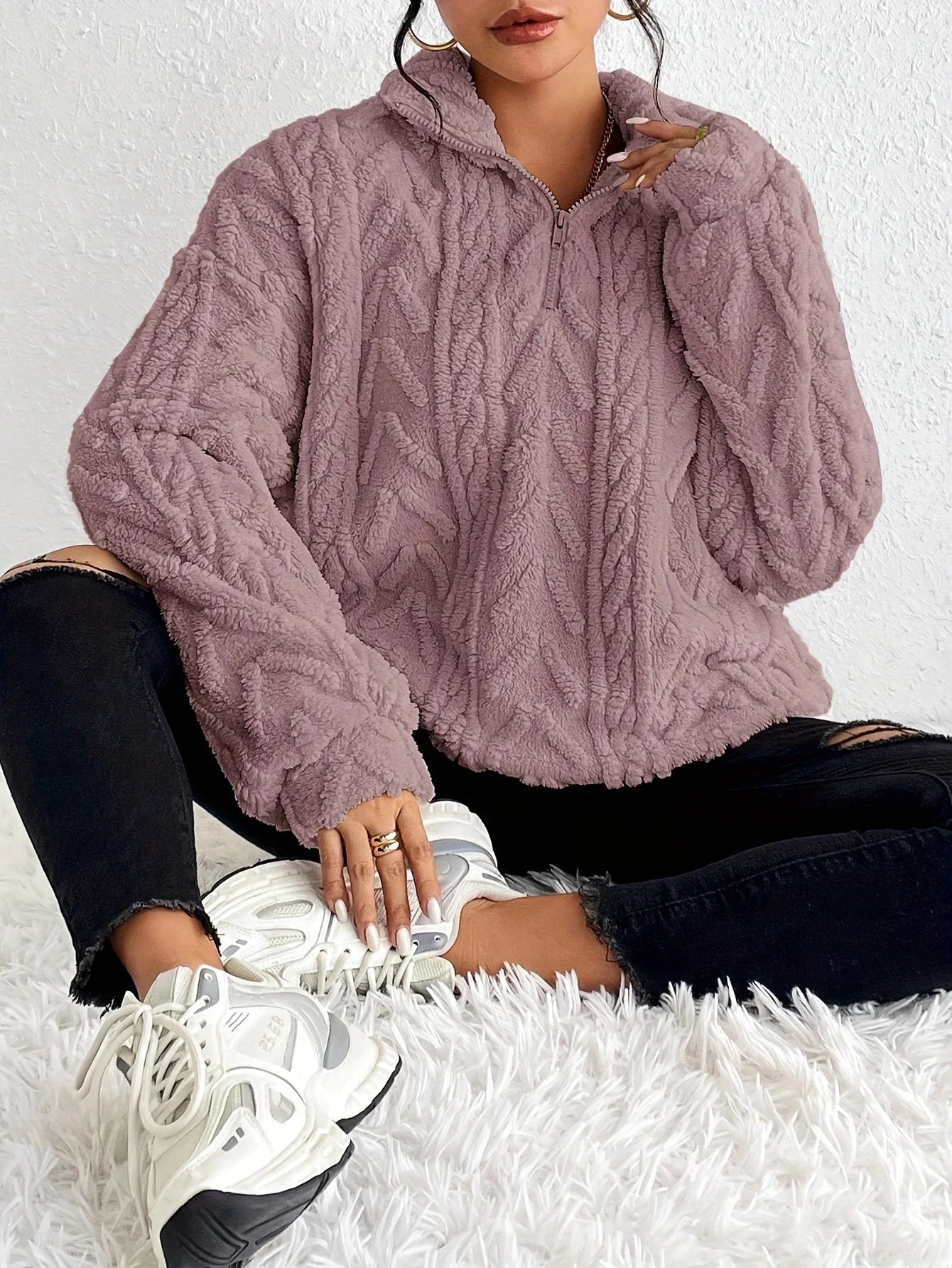 Fiona | Braided Zip Up Pullover