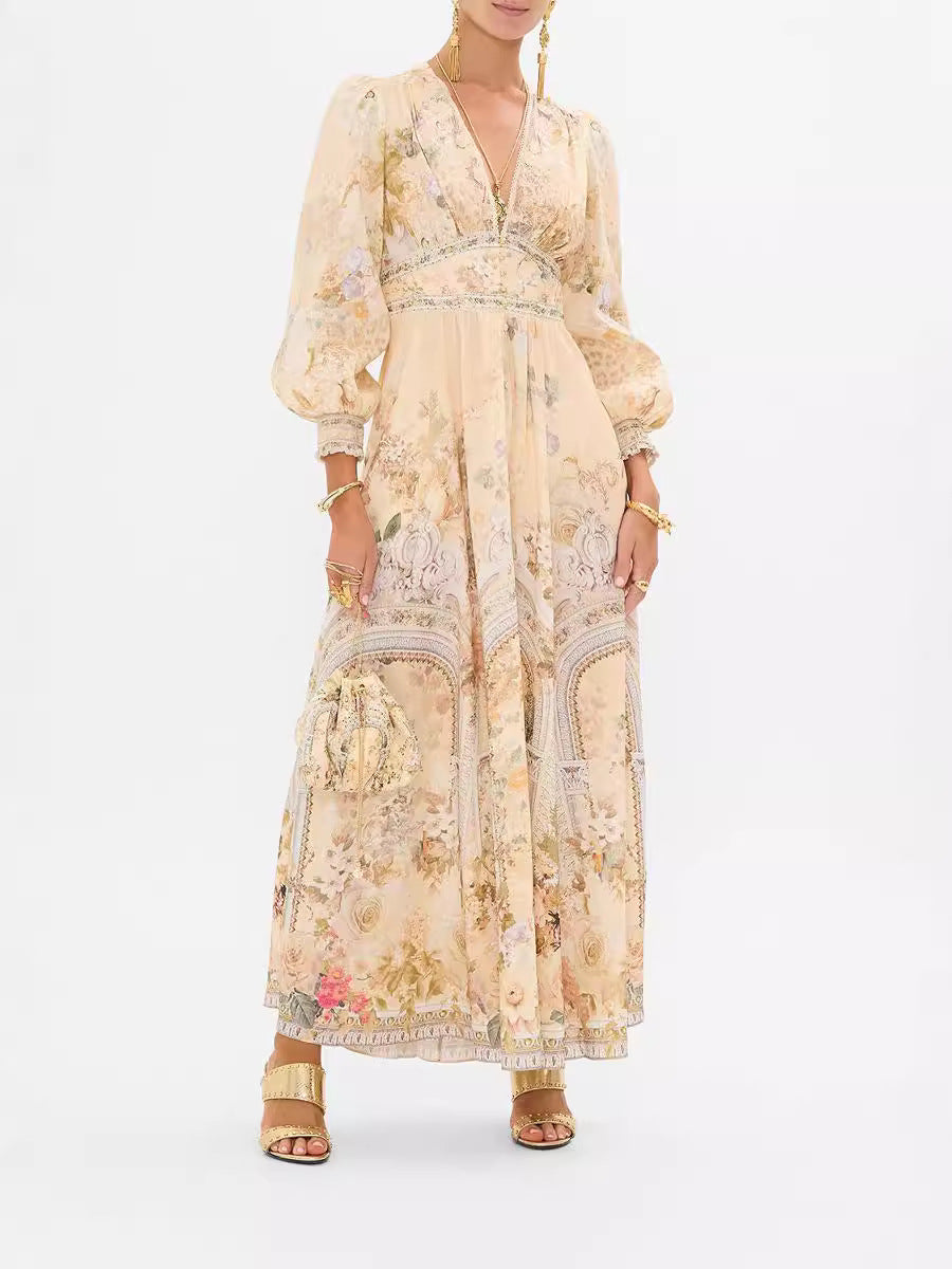 Campbell™ | GoldenBloom Vintage Boho Maxi Dress
