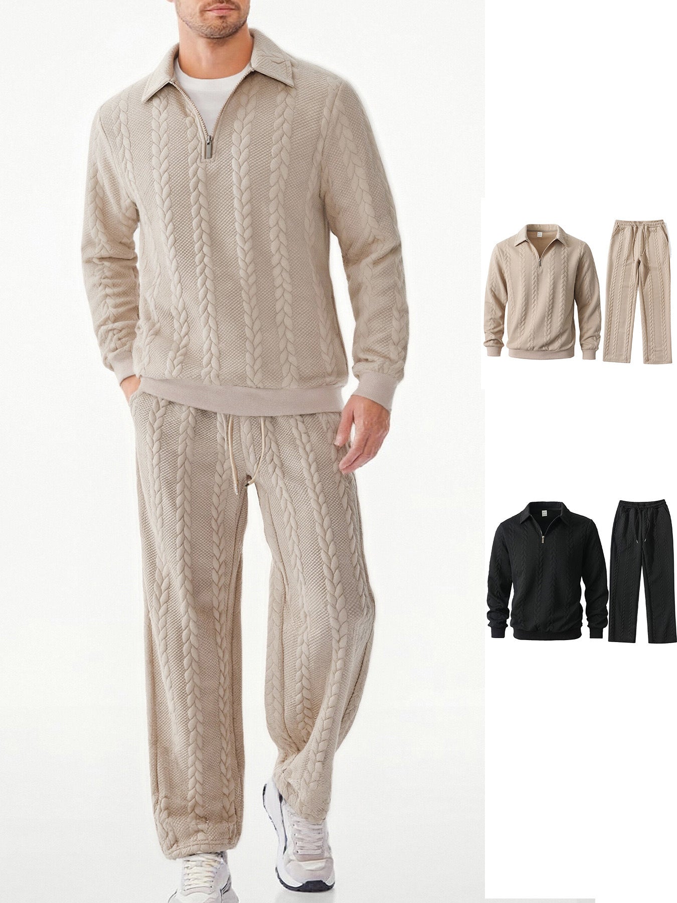 2025外贸跨境男装男士休闲卫衣提花卫衣休闲男士polo领长裤套装