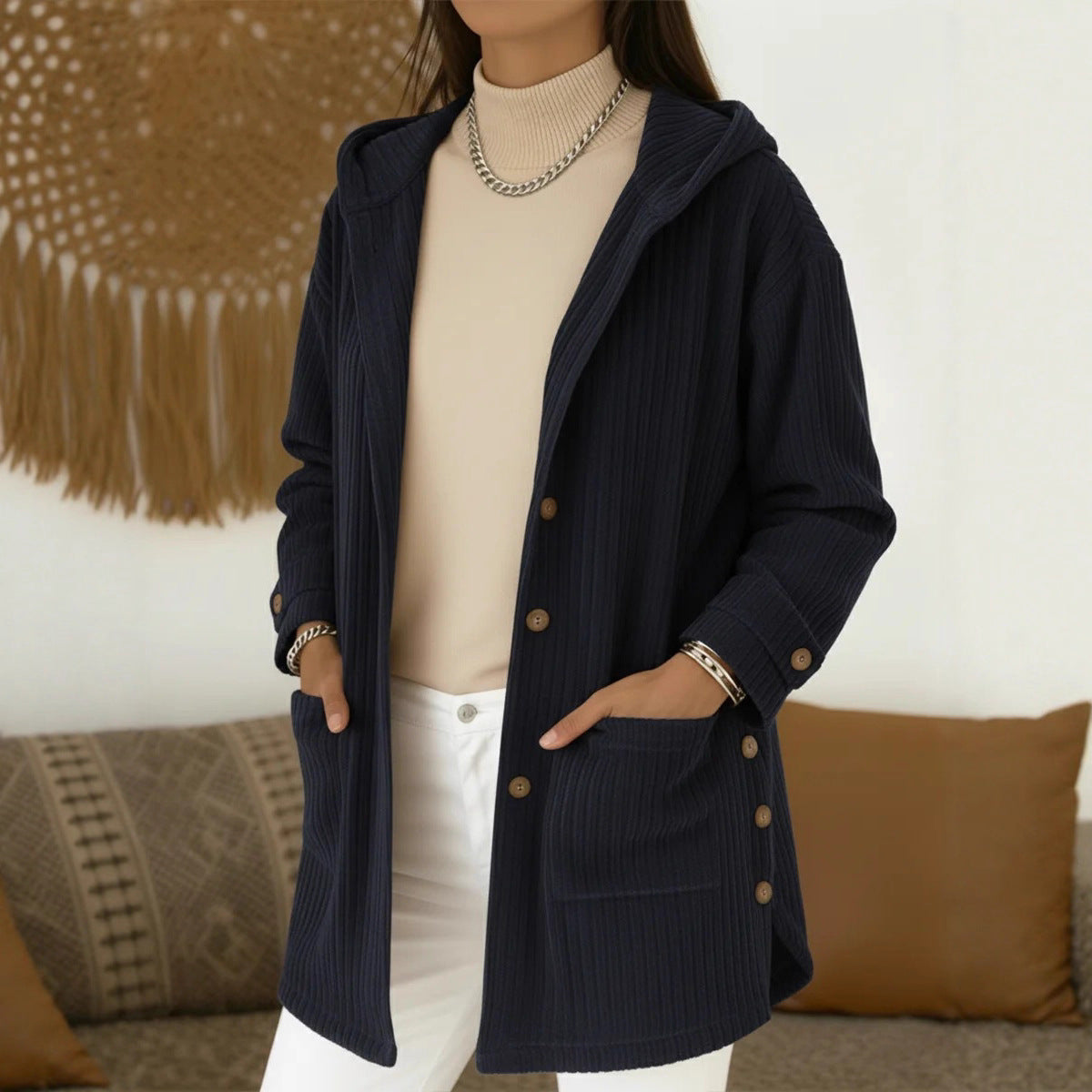 2025跨境欧美外贸女装短袖秋冬新款亚马逊连帽宽松女款灯芯绒