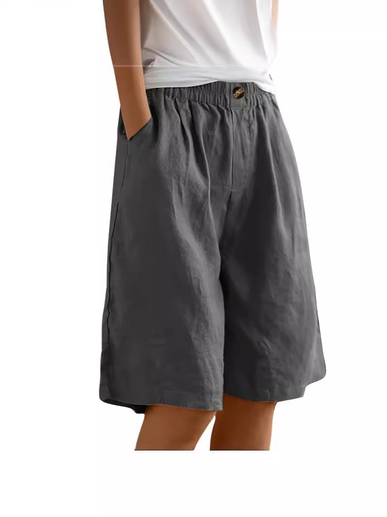 2024 跨境亚马逊 棉麻短裤女夏装新款女士五分裤宽松高腰女装中裤