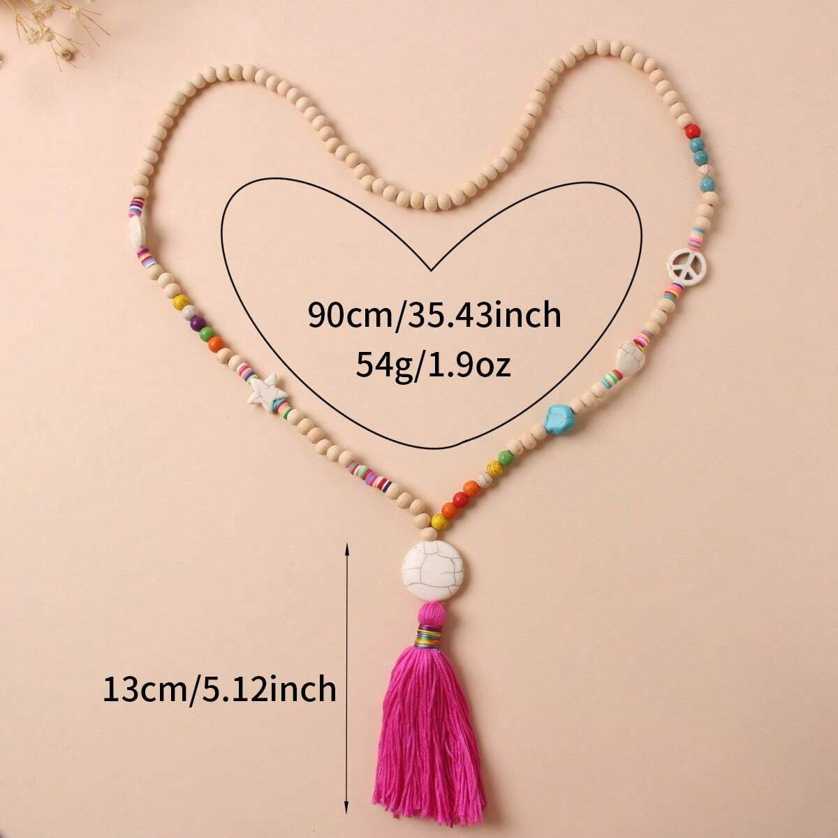 1PC波西米亚风格彩色流苏长项链 心形、圆形、星星松石挂链