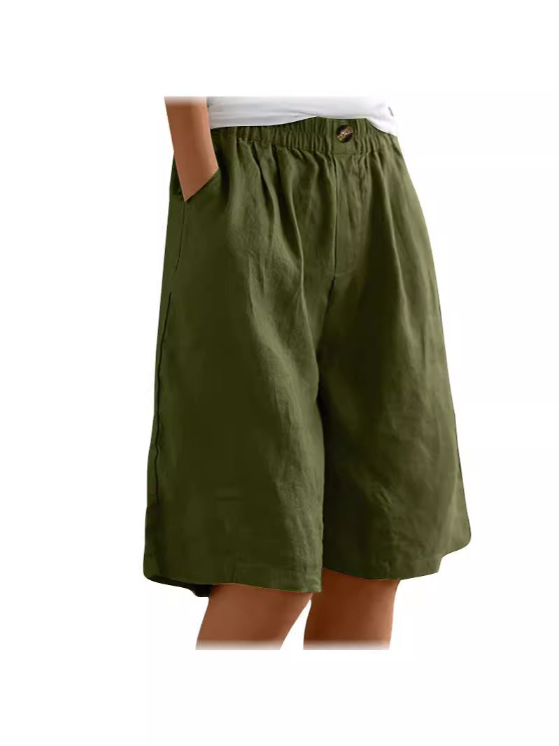 2024 跨境亚马逊 棉麻短裤女夏装新款女士五分裤宽松高腰女装中裤