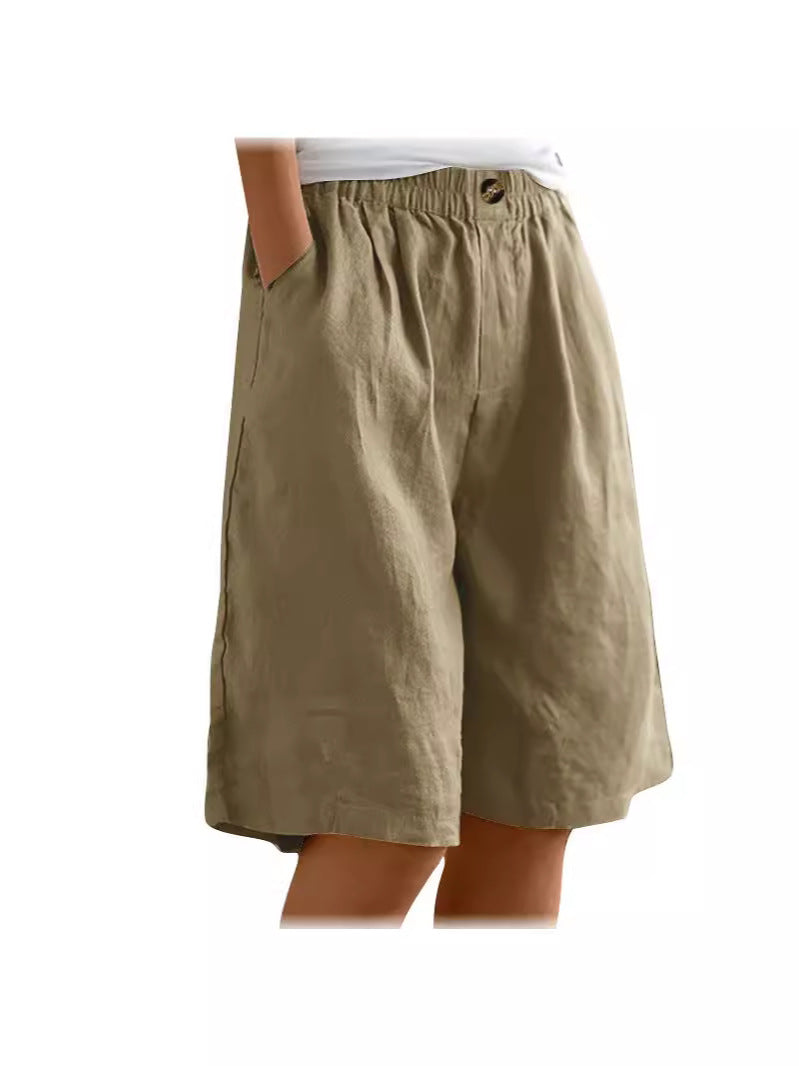 2024 跨境亚马逊 棉麻短裤女夏装新款女士五分裤宽松高腰女装中裤