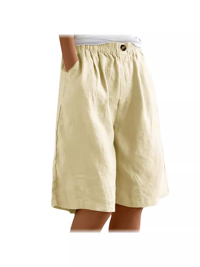 2024 跨境亚马逊 棉麻短裤女夏装新款女士五分裤宽松高腰女装中裤