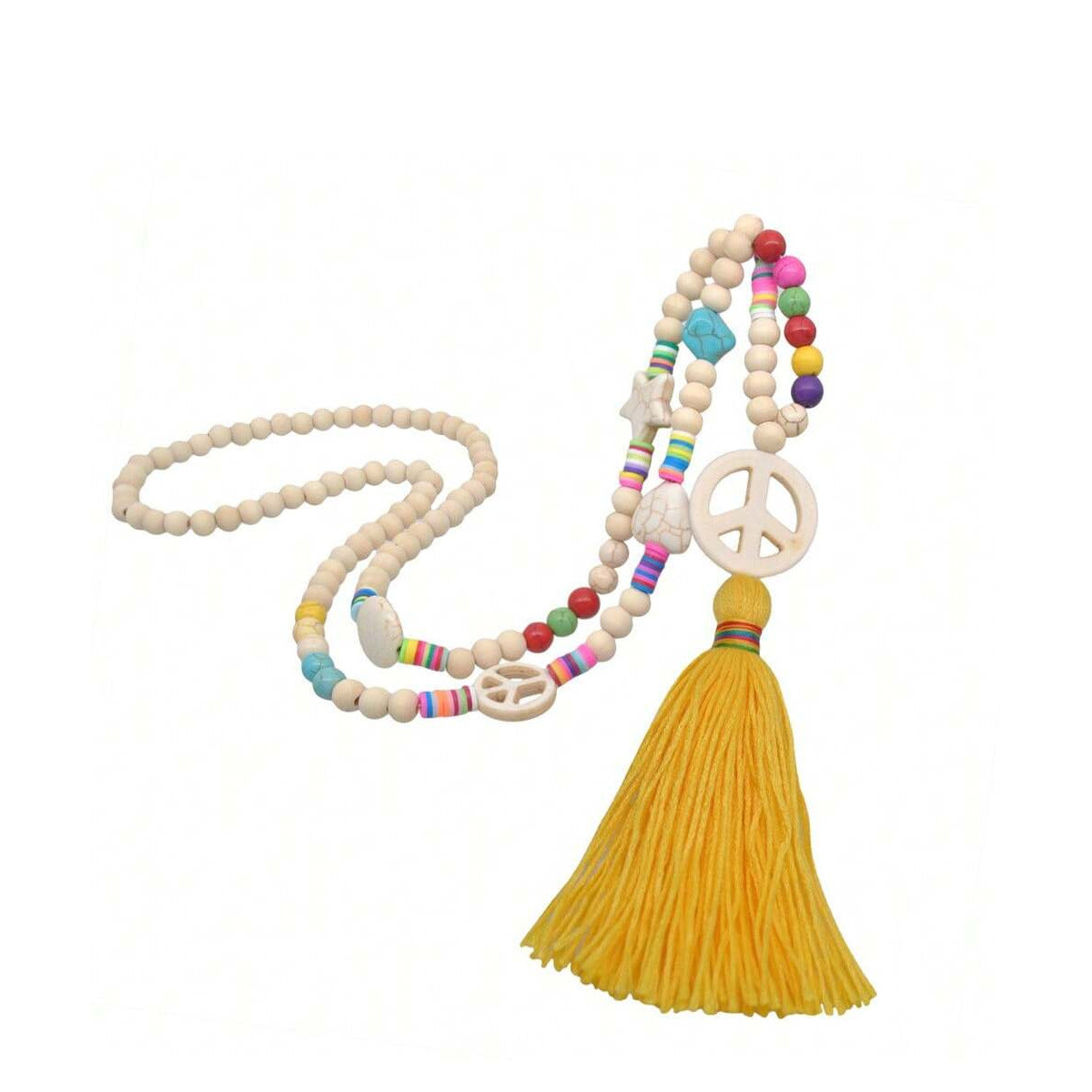 1PC波西米亚风格彩色流苏长项链 心形、圆形、星星松石挂链