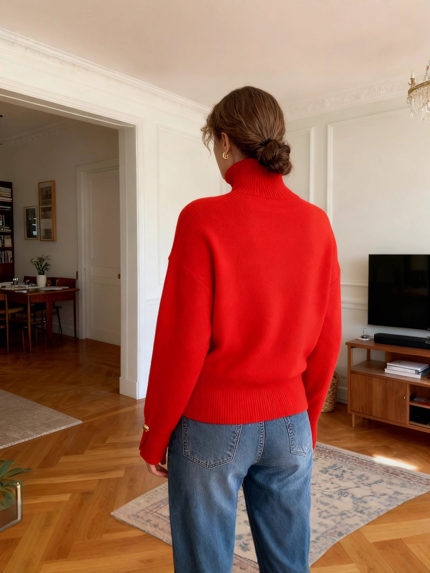 2025欧美跨境女装秋冬新款速卖通亚马逊temu热卖装饰扣高领毛衣