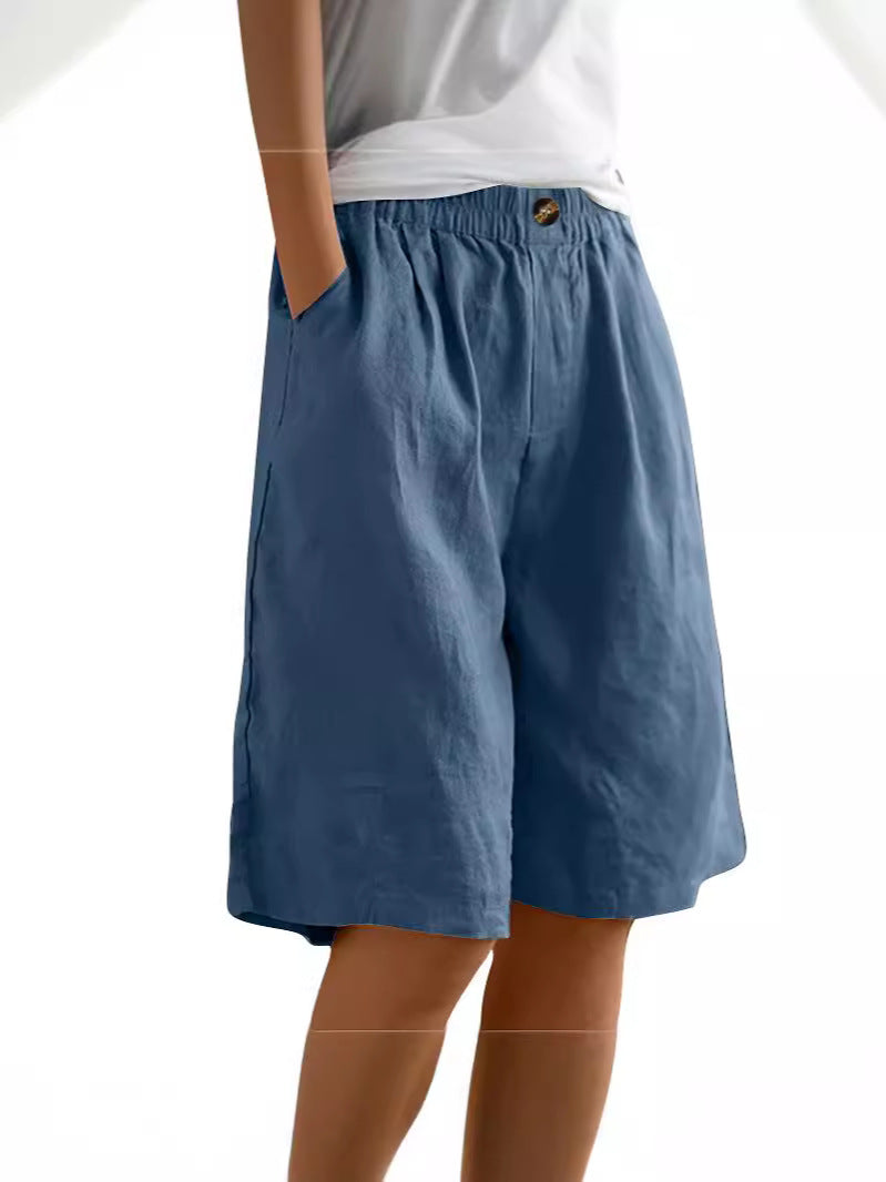 2024 跨境亚马逊 棉麻短裤女夏装新款女士五分裤宽松高腰女装中裤