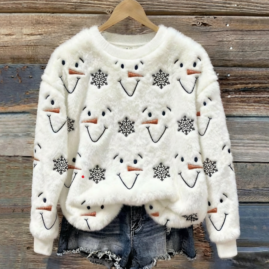 Talbot™ | Smiling Snowman Face Fluffy Sweater