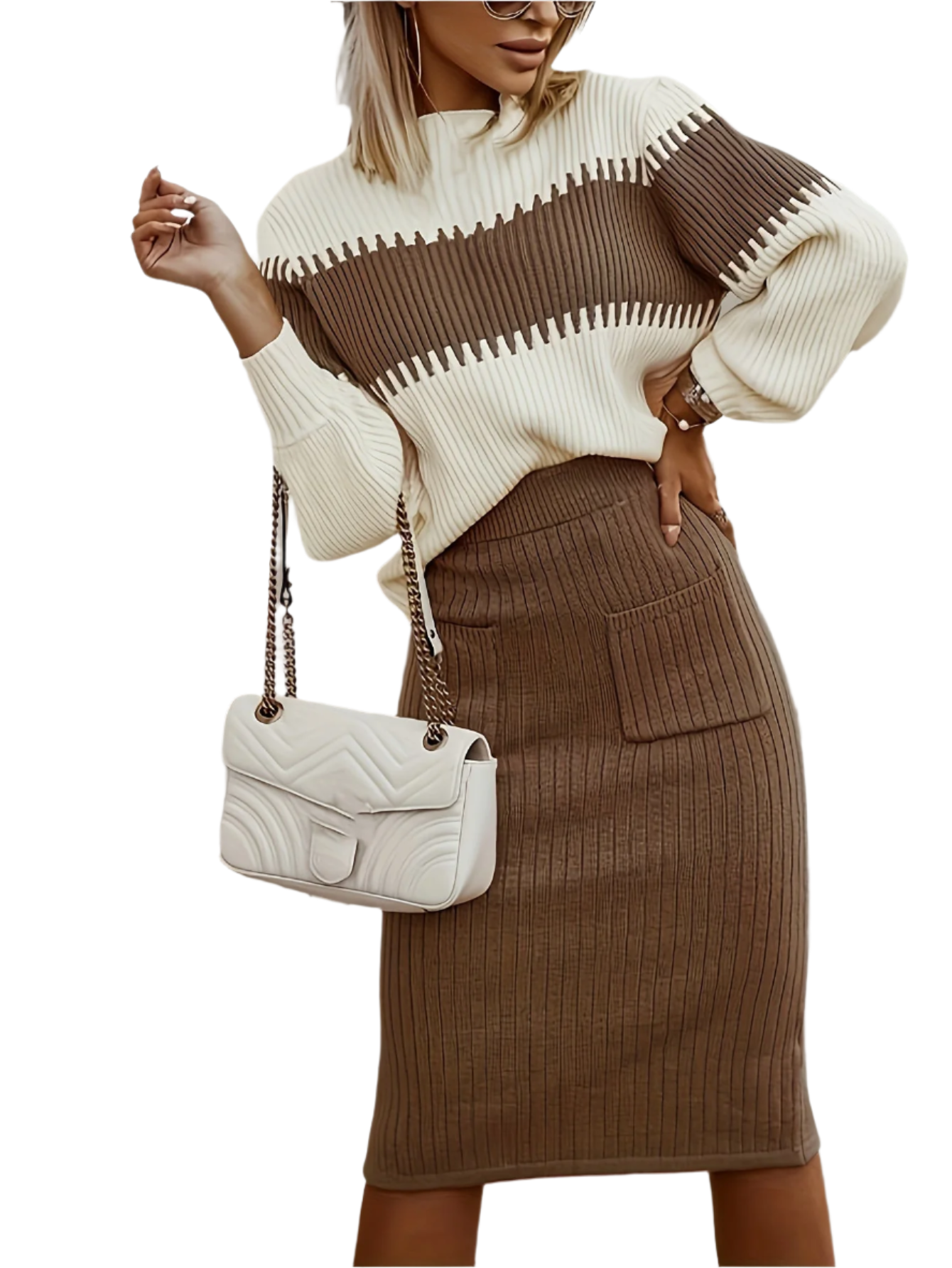 Chiara – Women's Lounge Set in Ribbed Fabric with Color Blocks
