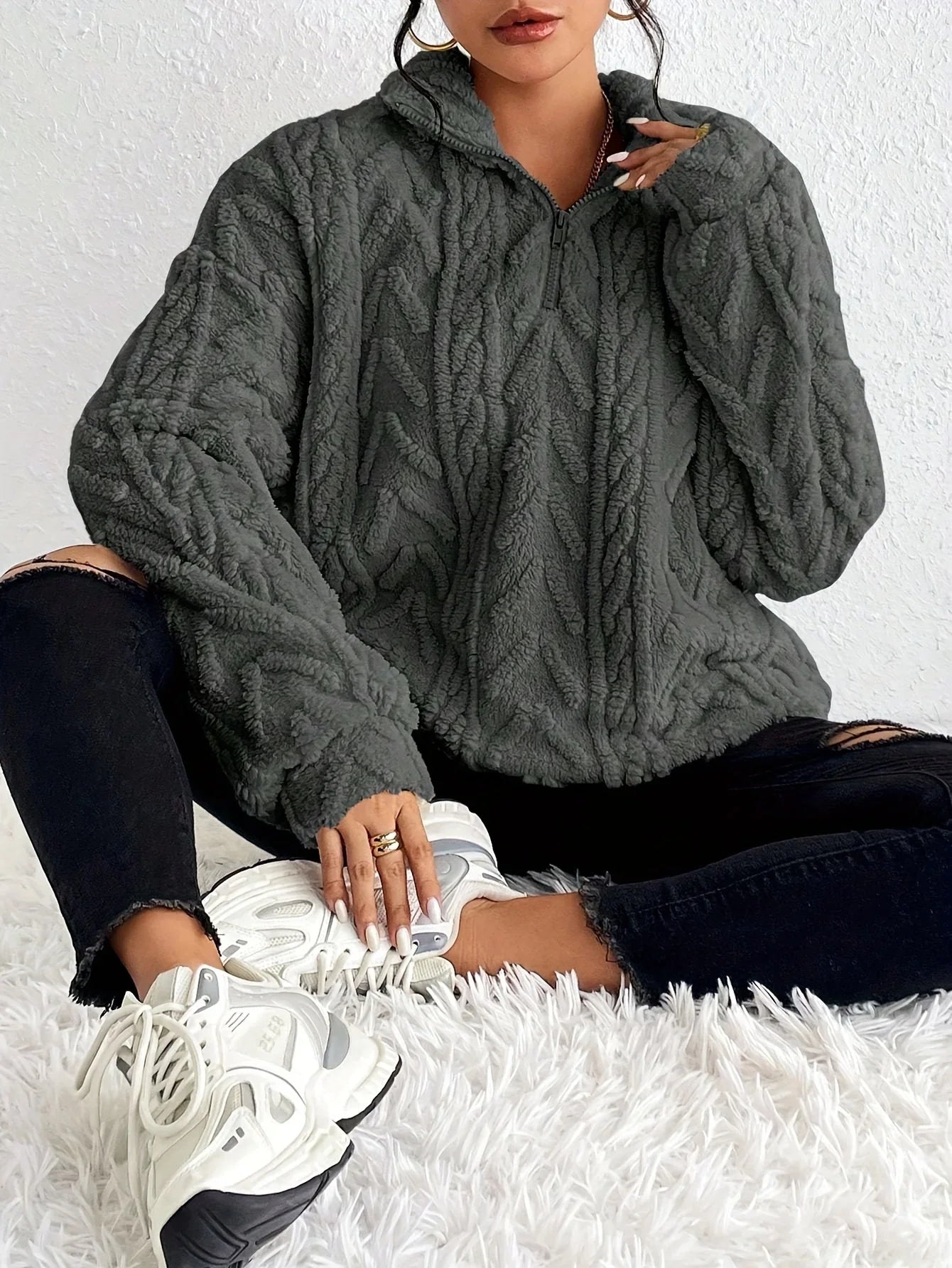 Fiona | Braided Zip Up Pullover