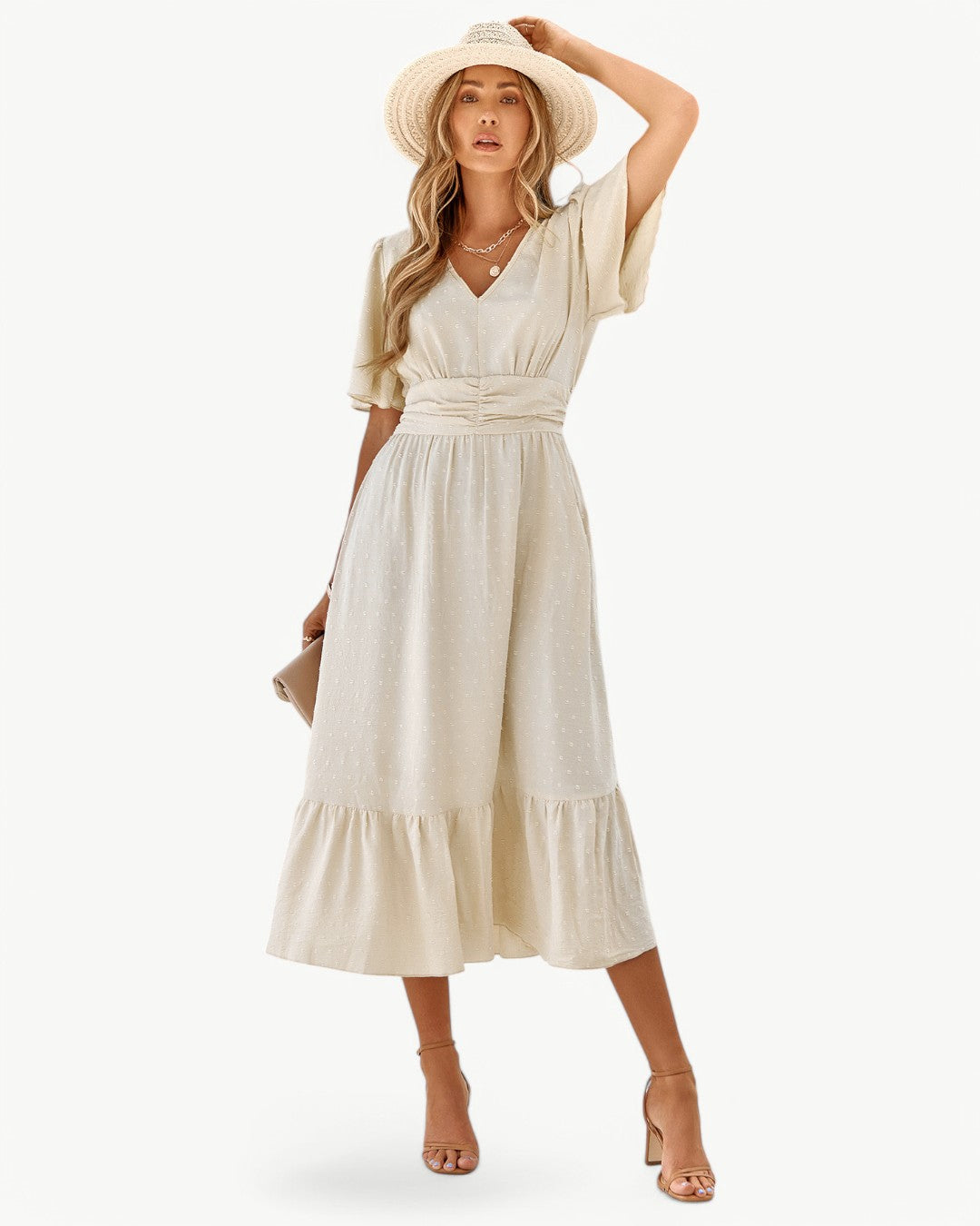 CLARISSE | ELEGANT FLOWY SUMMER V-NECK DRESS