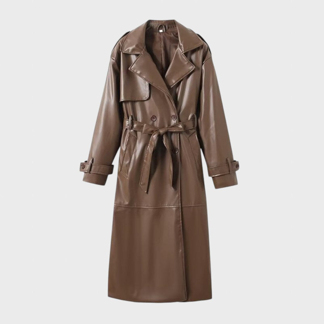 Campbell™ | Women's Long Raincoat Made of Faux Leather with Foldable Lapels