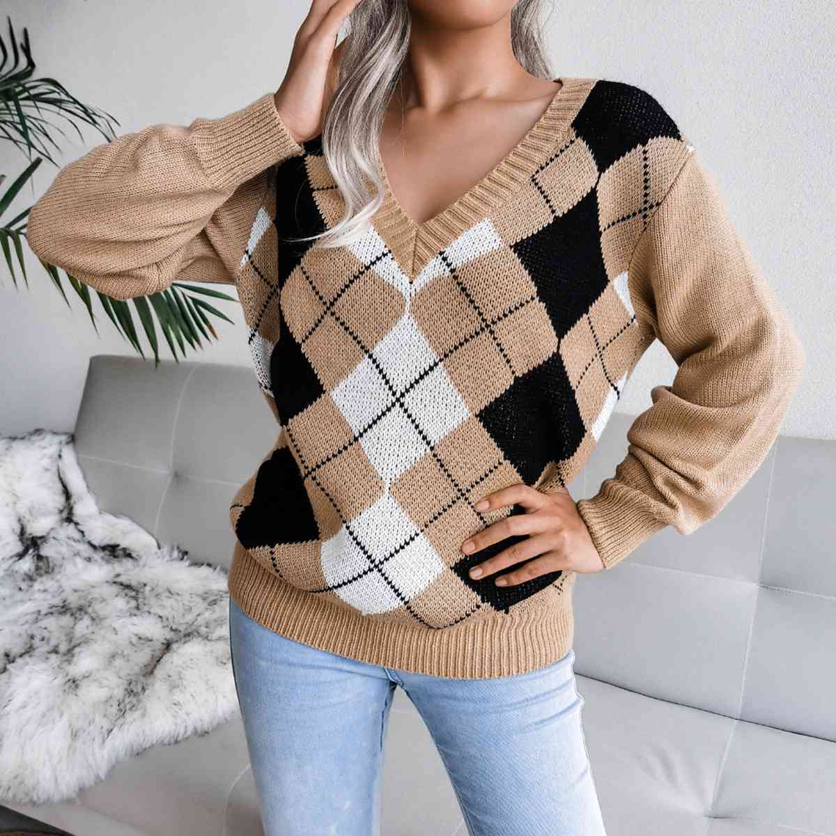 Sofia – Preppy Ladies Argyle Knitted Sweater