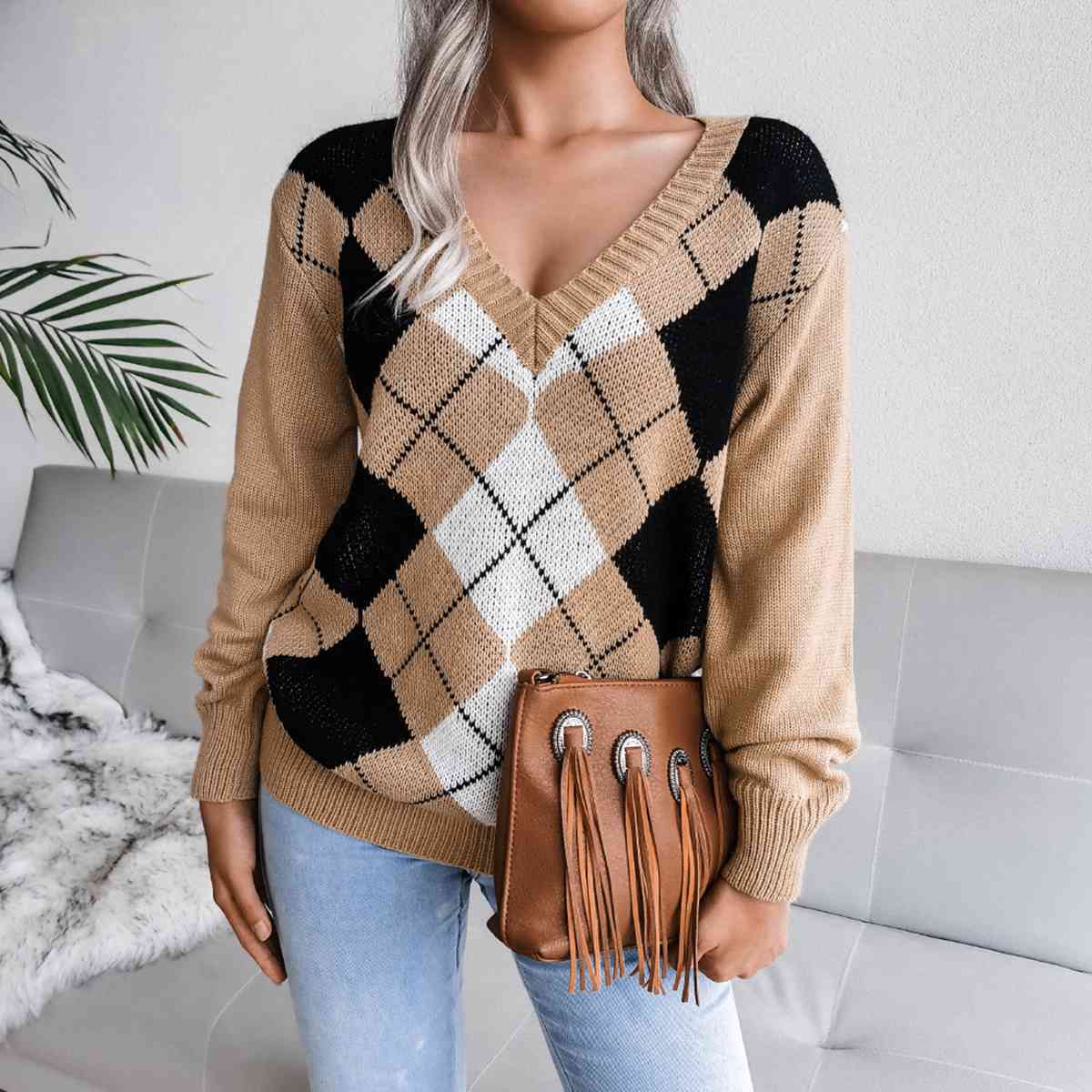 Sofia – Preppy Ladies Argyle Knitted Sweater