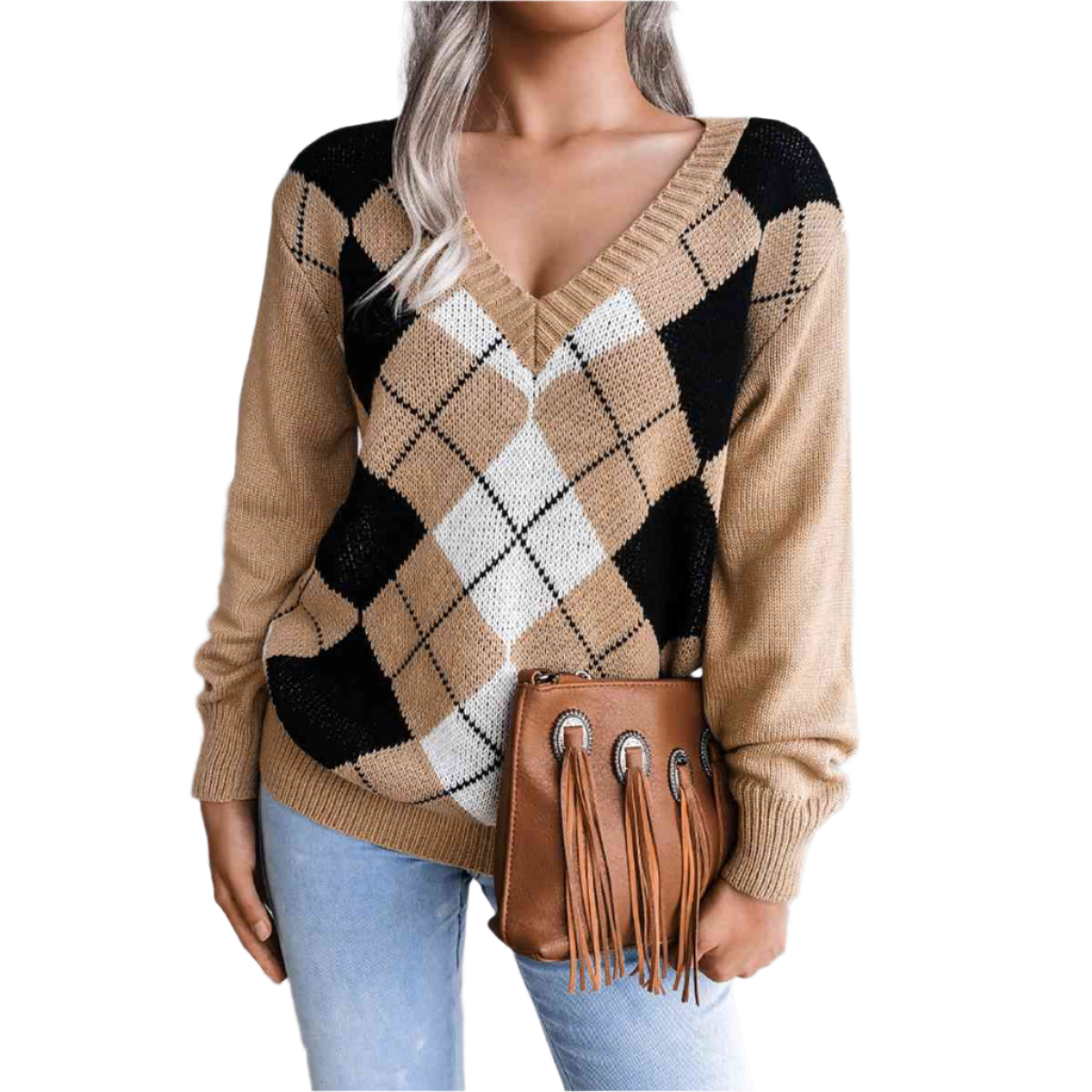 Sofia – Preppy Ladies Argyle Knitted Sweater