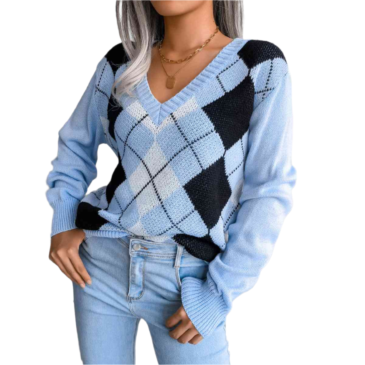Sofia – Preppy Ladies Argyle Knitted Sweater