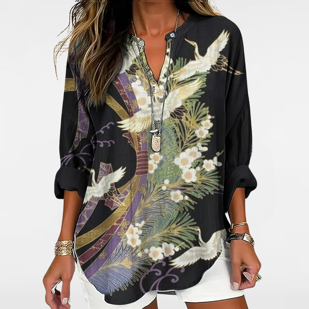 Orielle™ - Elegant Flight Print Blouse 