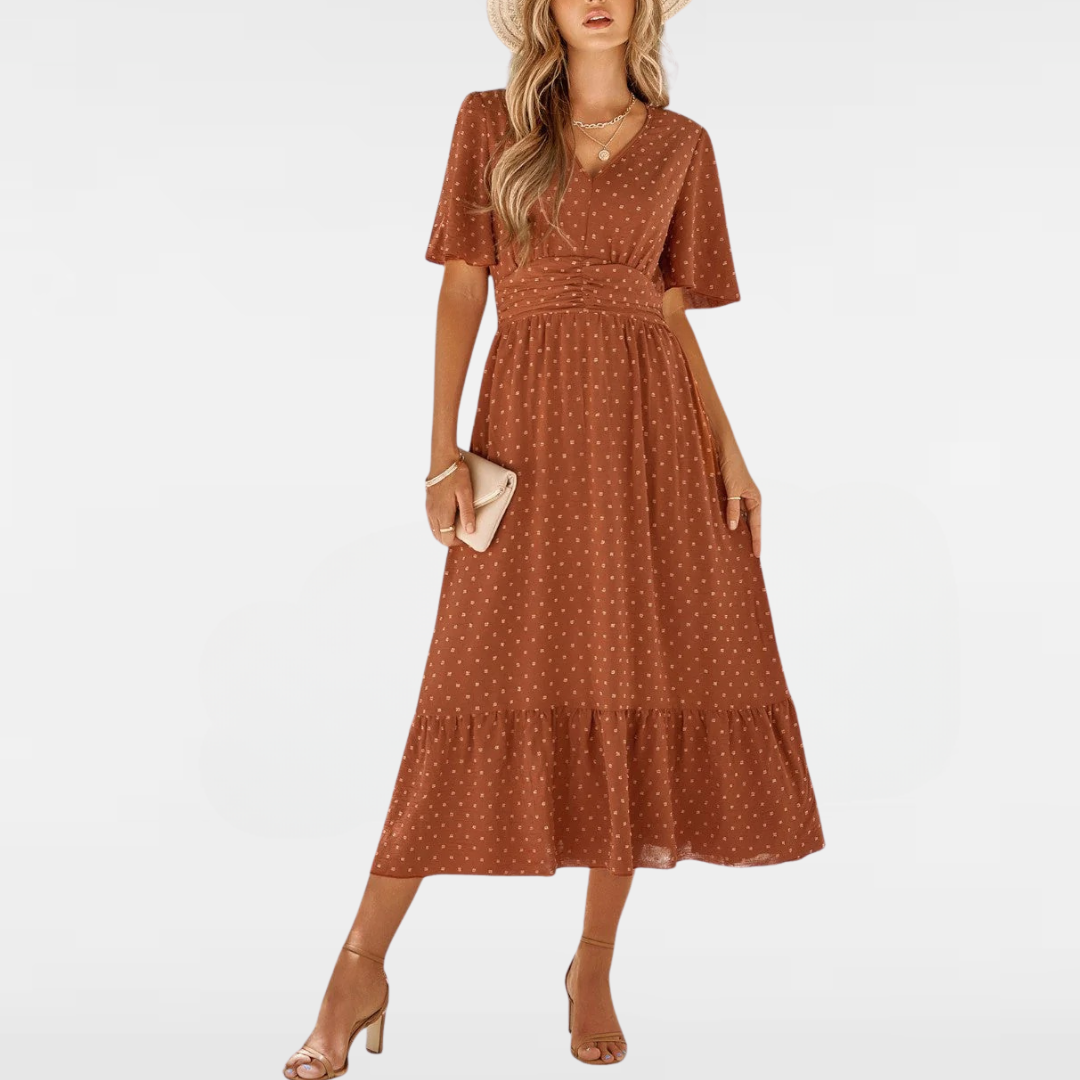 CLARISSE | ELEGANT FLOWY SUMMER V-NECK DRESS