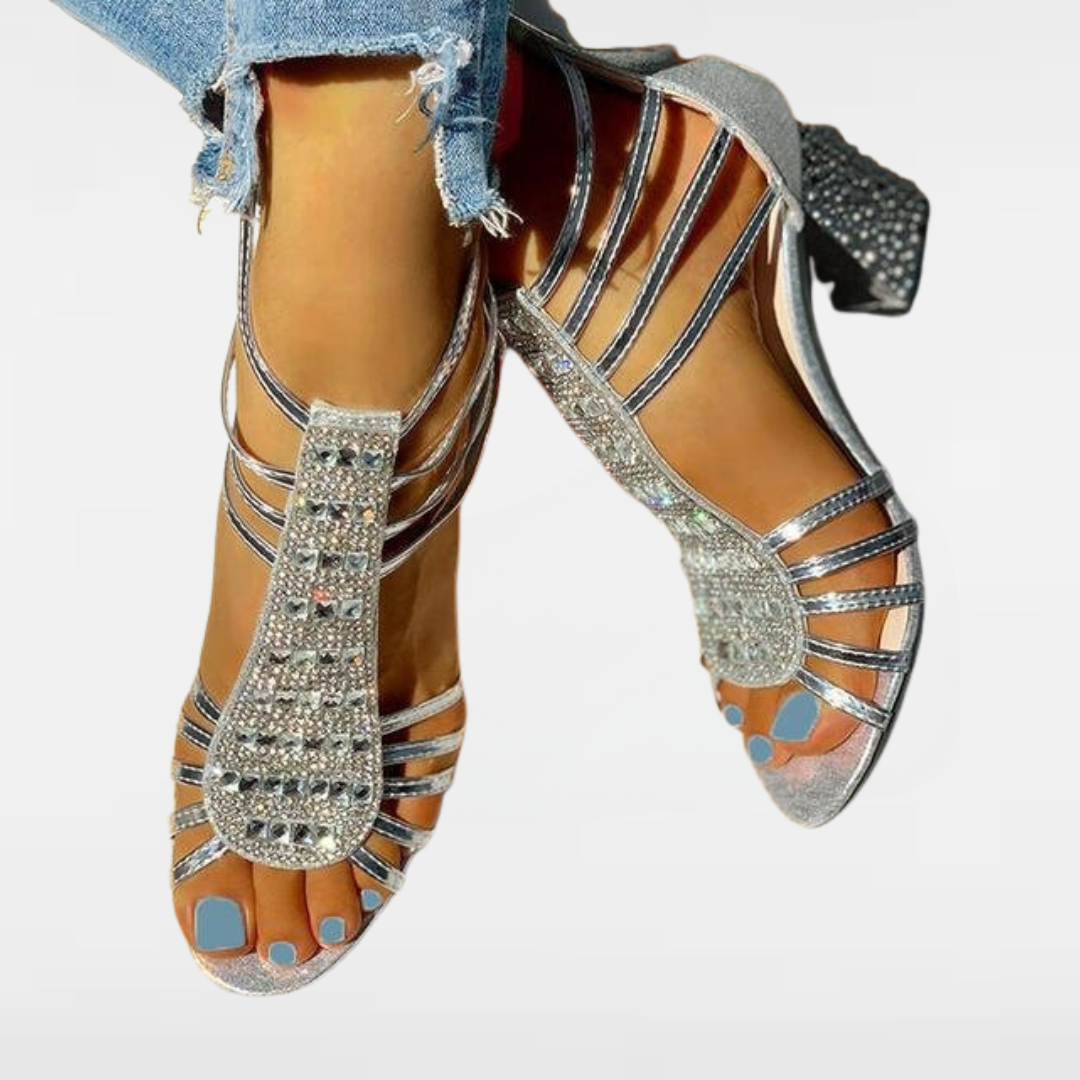 MADELINE | RHINESTONE OPEN HEELED SANDALS