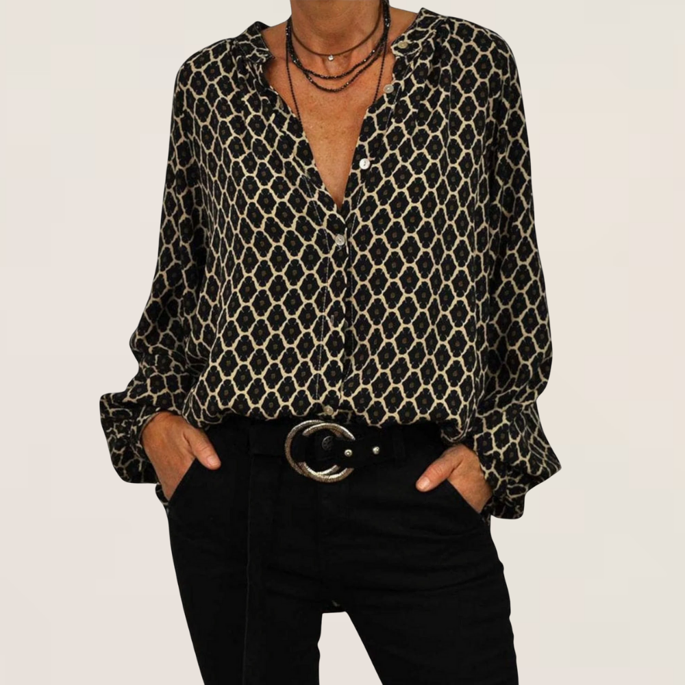 Serelina | Geometric V-Neck Blouse 