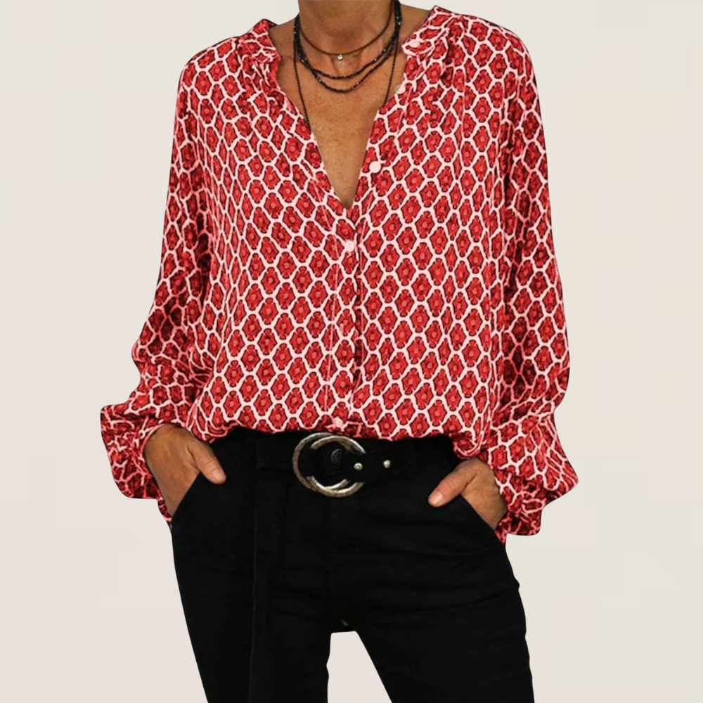 Serelina | Geometric V-Neck Blouse 