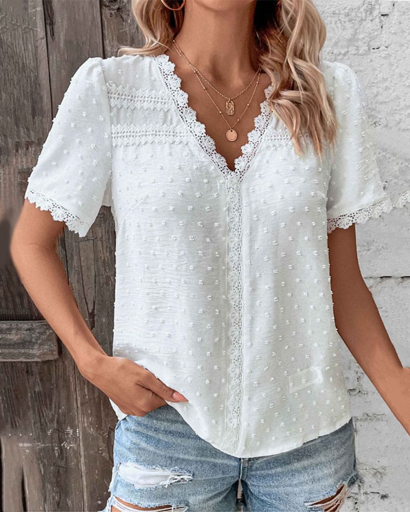Zoe™ - LACE BLOUSE WITH SHORT SLEEVES &amp; V-NECK