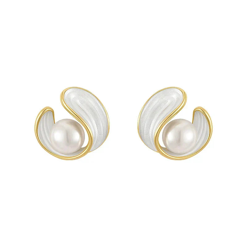 Luxury White Opal Earrings with Pearls Gold 