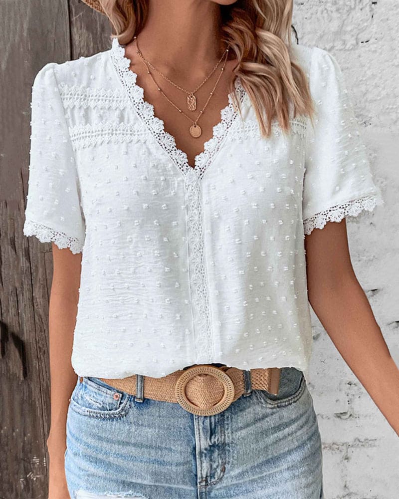 Zoe™ - LACE BLOUSE WITH SHORT SLEEVES &amp; V-NECK