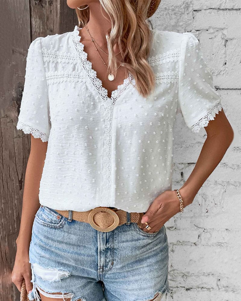Zoe™ - LACE BLOUSE WITH SHORT SLEEVES &amp; V-NECK