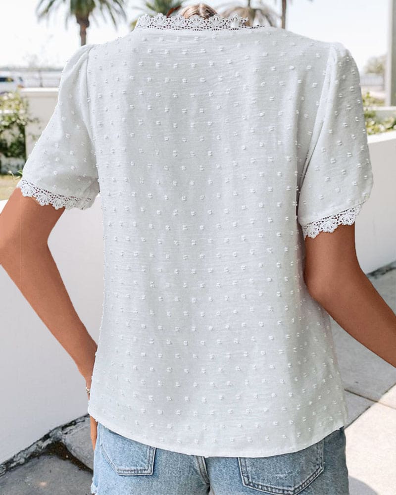 Zoe™ - LACE BLOUSE WITH SHORT SLEEVES &amp; V-NECK