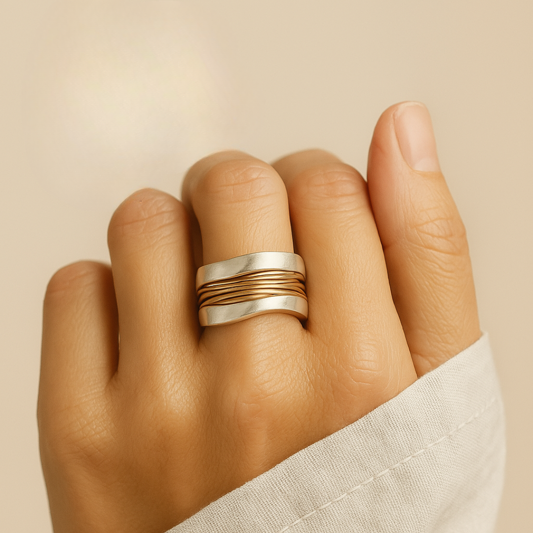 ECSTASY™ - Silver Golden Threads Ring 