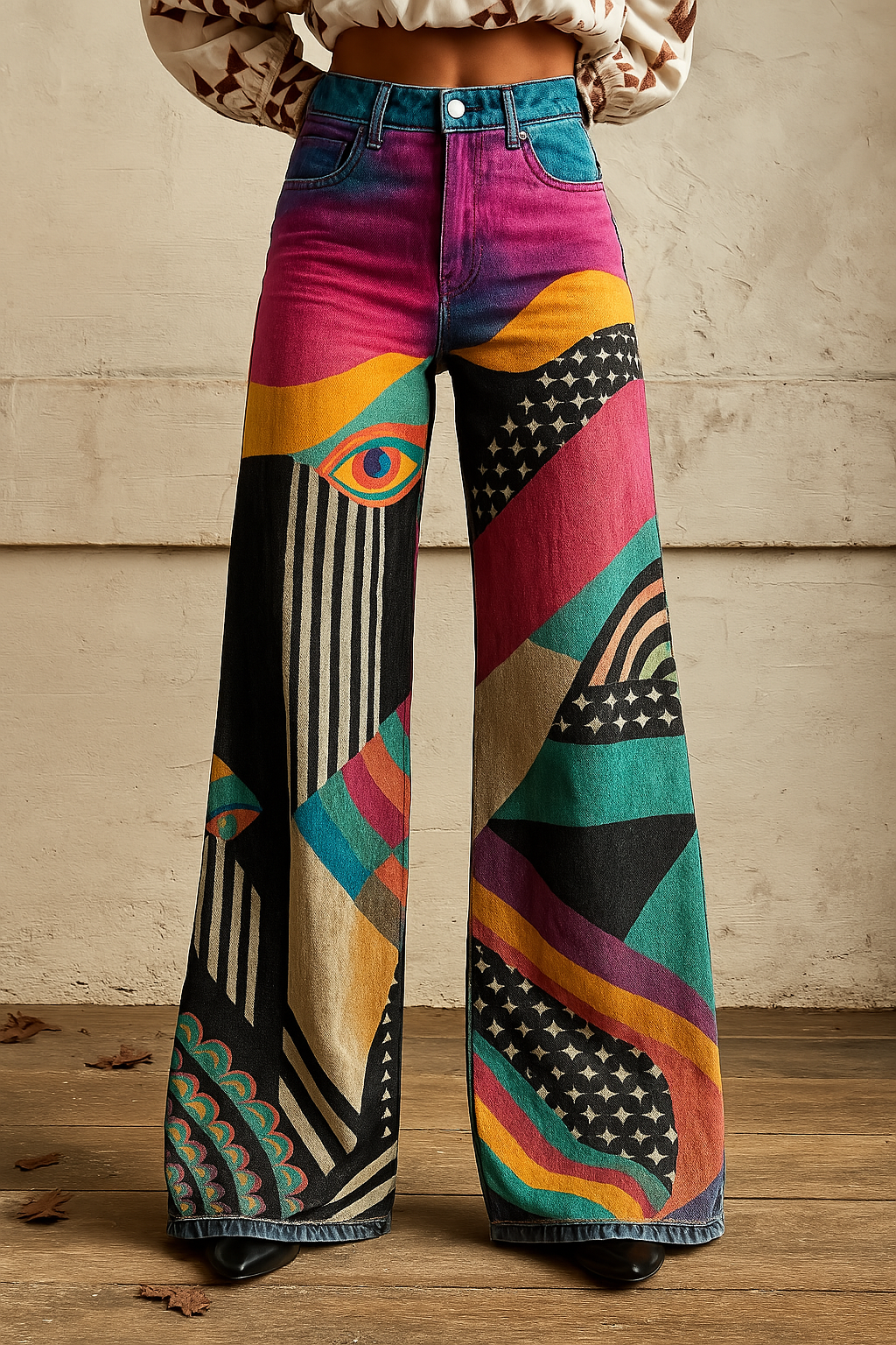 Sophia | Stylish Wide Leg Graphic Pants