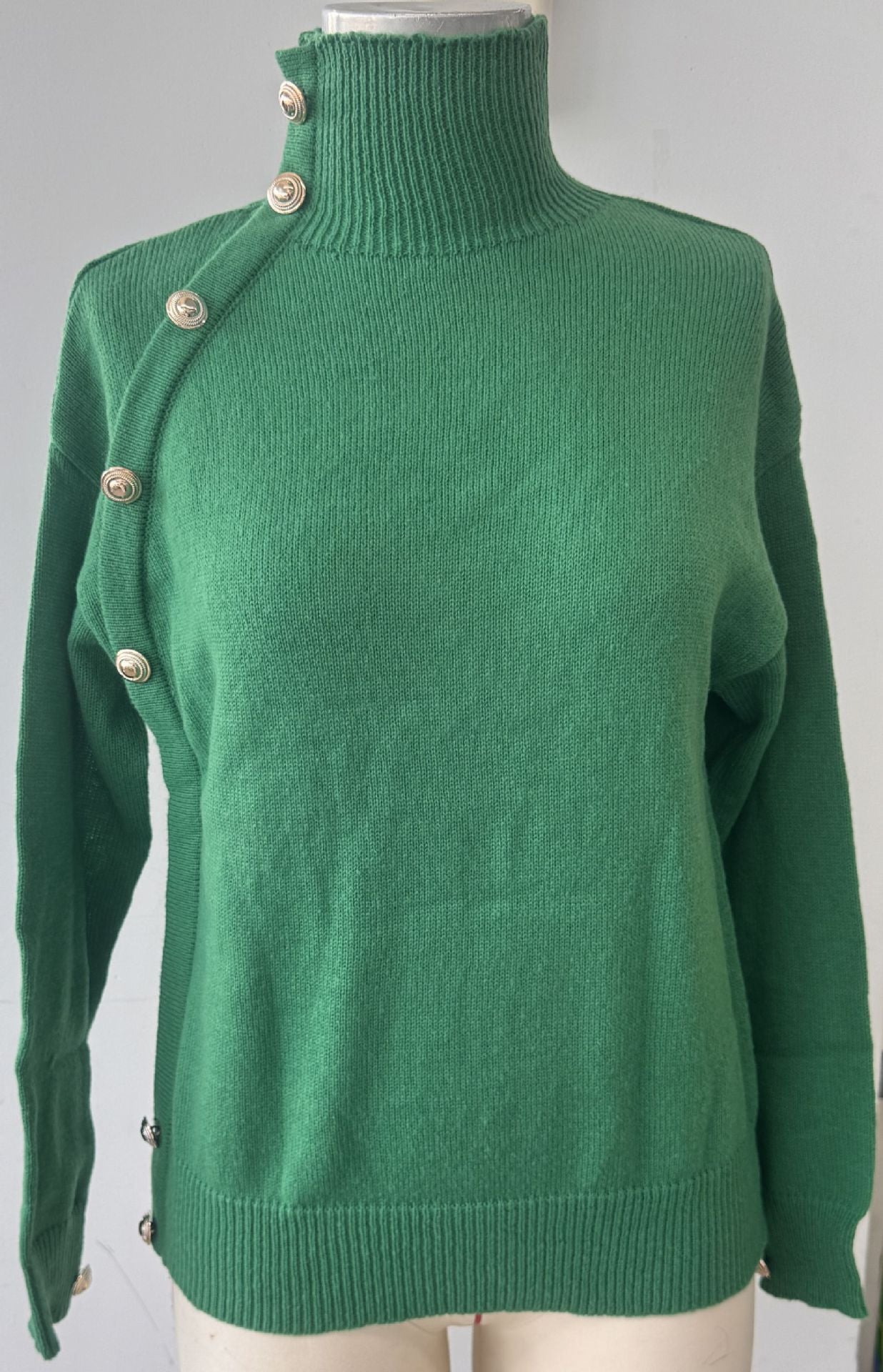 2025欧美跨境女装秋冬新款速卖通亚马逊temu热卖装饰扣高领毛衣