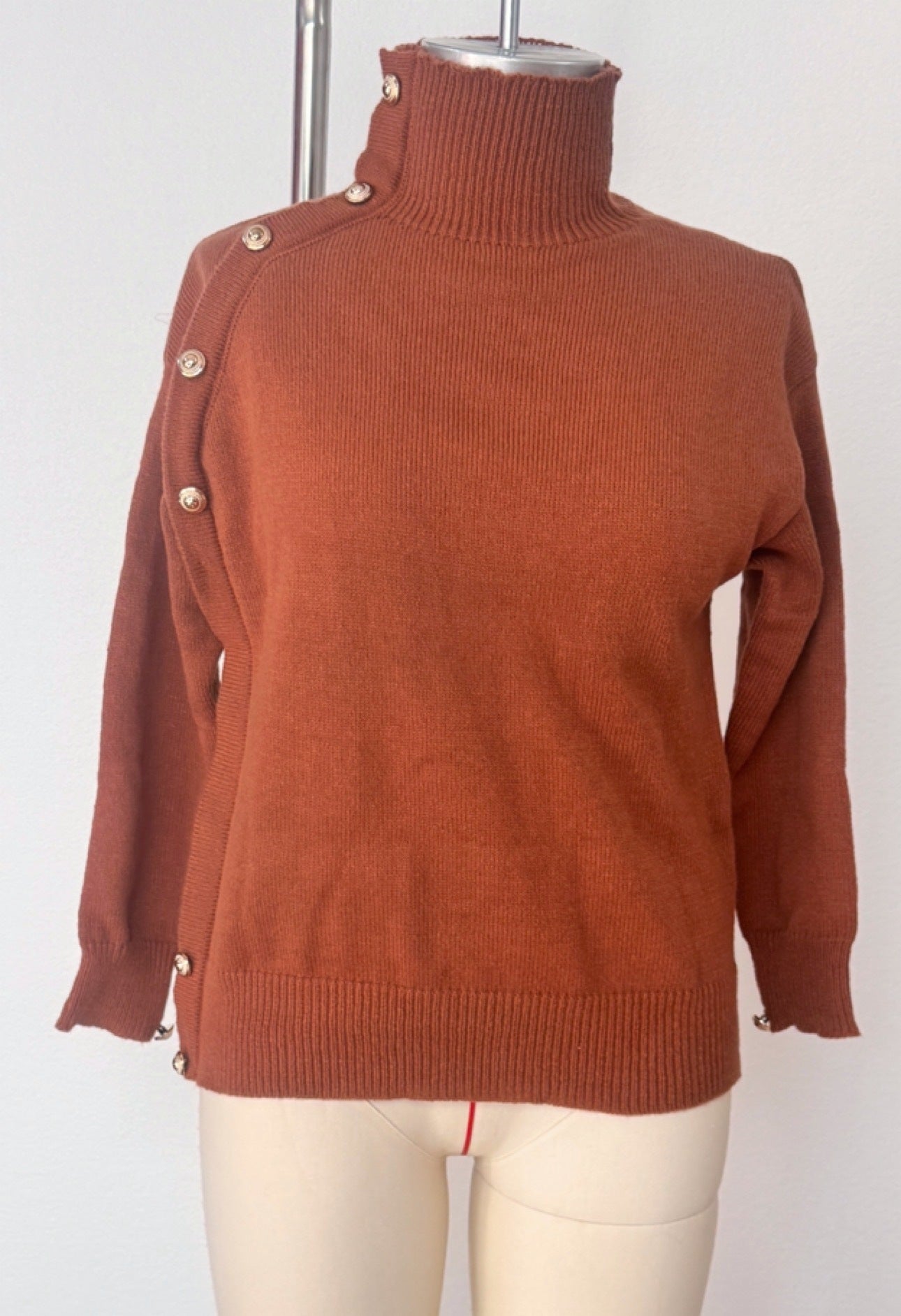 2025欧美跨境女装秋冬新款速卖通亚马逊temu热卖装饰扣高领毛衣