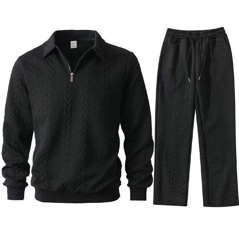 2025外贸跨境男装男士休闲卫衣提花卫衣休闲男士polo领长裤套装