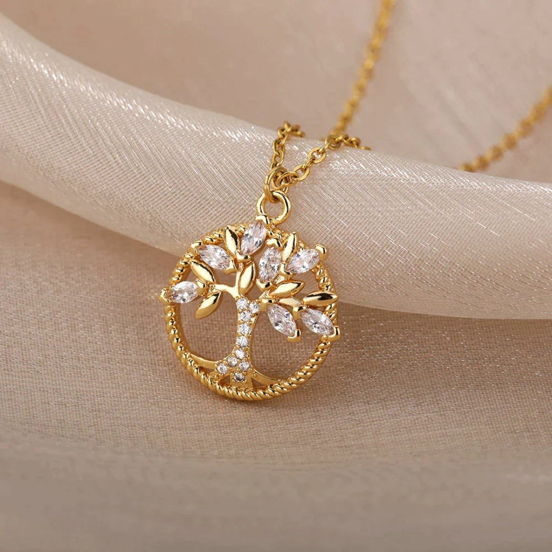 Necklace with Crystal Pendant "Golden Tree of Life"
