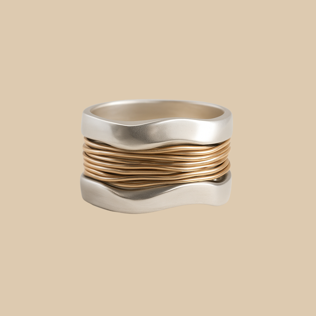 ECSTASY™ - Silver Golden Threads Ring 