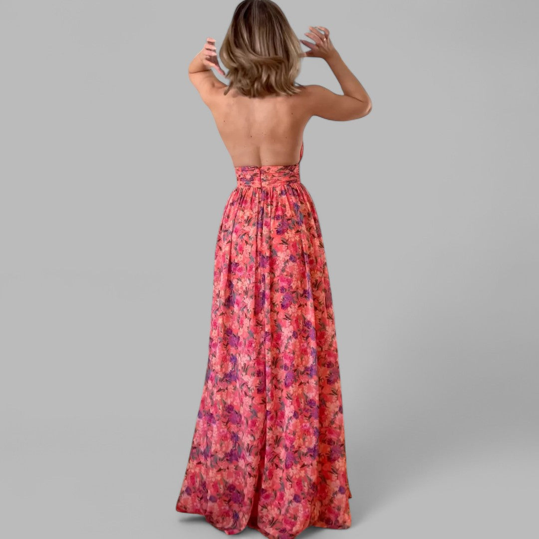 CASSIA | ELEGANT SIDE SLIT FLORAL MAXI DRESS