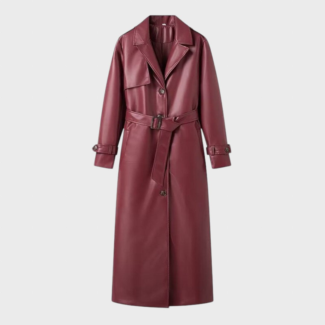 Campbell™ | Women's Long Raincoat Made of Faux Leather with Foldable Lapels