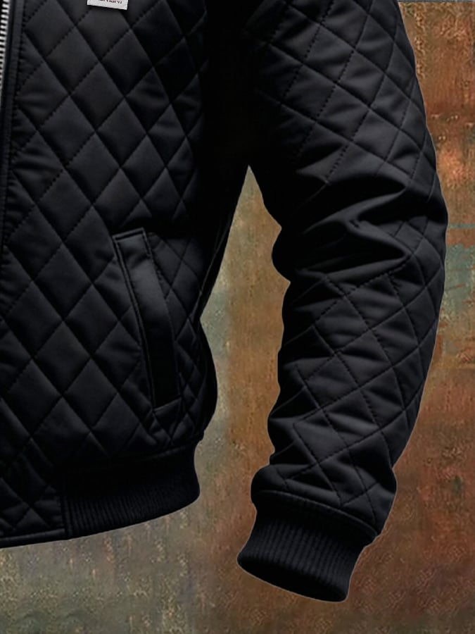 Adrian | Black Quilted Jacket with Leather Shoulders