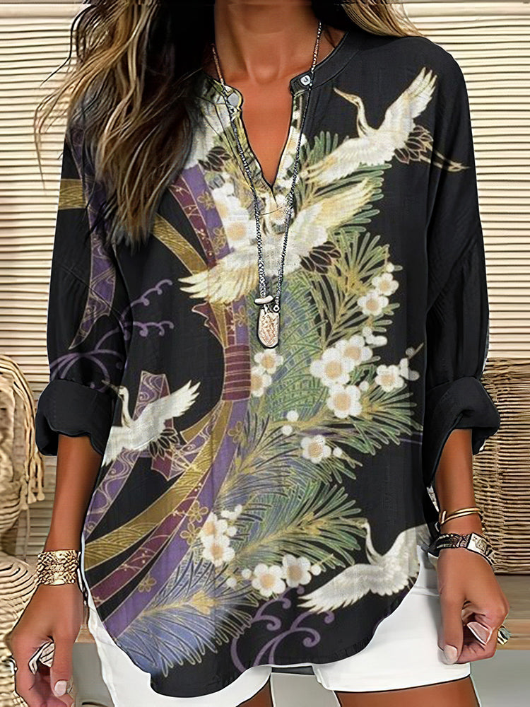 Orielle™ - Elegant Flight Print Blouse 