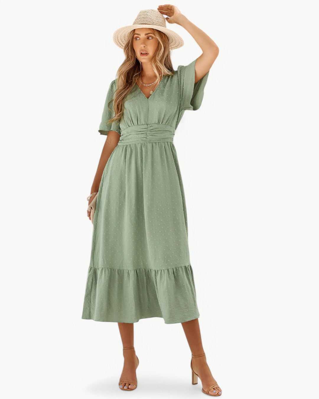 CLARISSE | ELEGANT FLOWY SUMMER V-NECK DRESS