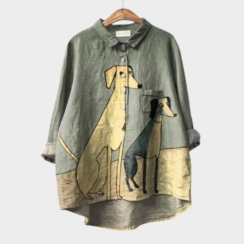 PALMIRA™ - OVERSIZED SHIRT WITH PLAYFUL DOG ​​DESIGN AND EVERYDAY COMFORT